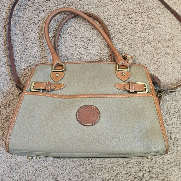 Dooney & Bourke R212 Buckle Satchel AWL Leather Crossbody Top Handle Beige USA - Picture 2 of 16